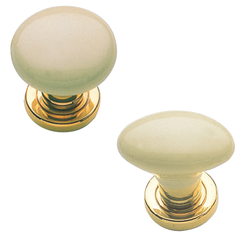 Pair round knob on artistic rose and escutcheon w/out spring - champagne porcelain
